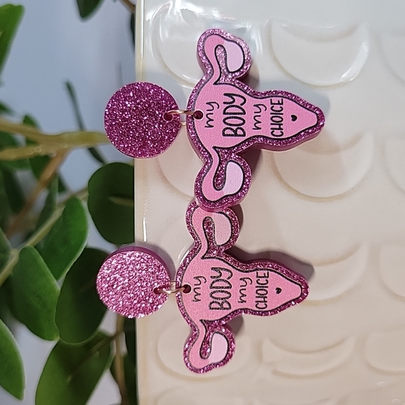 My Body, My Choice Uterus Dangle Earrings, feminist, reproductive rights - Picture 4 of 5